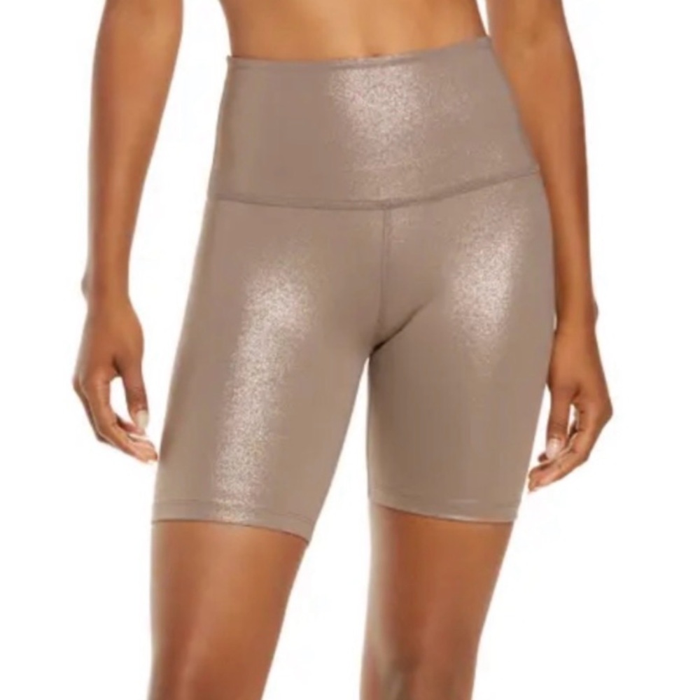 Beyond Yoga Shine On Twinkle Taupe High Waist Bike Shorts